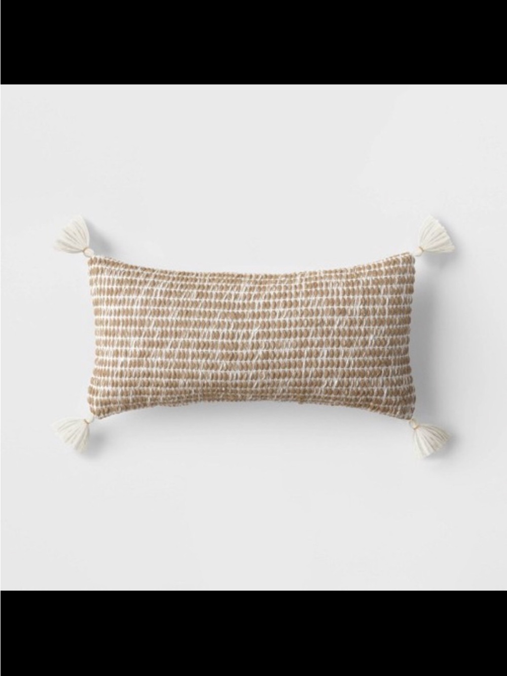 Threshold Tan Ivory Woven Tassel Lumbar Throw Pillow Neutral Boho Brand New